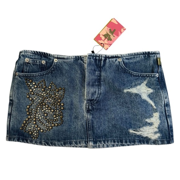 Blumarine Dresses & Skirts - Heaven by Marc Jacobs x Blumarine Rose Stud Y2K mini denim skirt Size Small NWT
